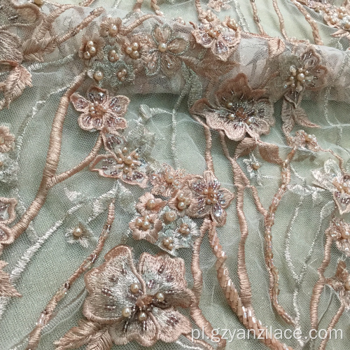 Ciemnoróżowa koralikowa tkanina w kwiaty handmde